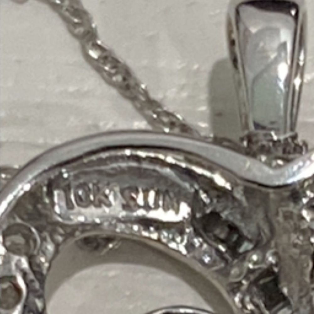 10K White Gold SUN Diamond Double Heart Necklace 18" Chain - Picture 9 of 16